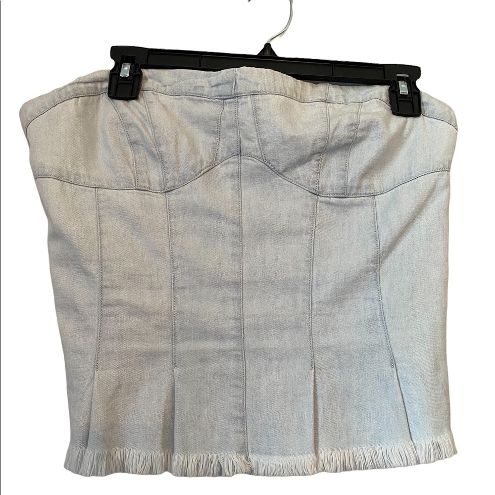 Free People Light Wash Denim Crop Top with Smocking